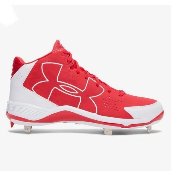 Under Armour UA Ignite Mid ST CC Metal Baseball Cleats Red White Men Sz 13 NIB